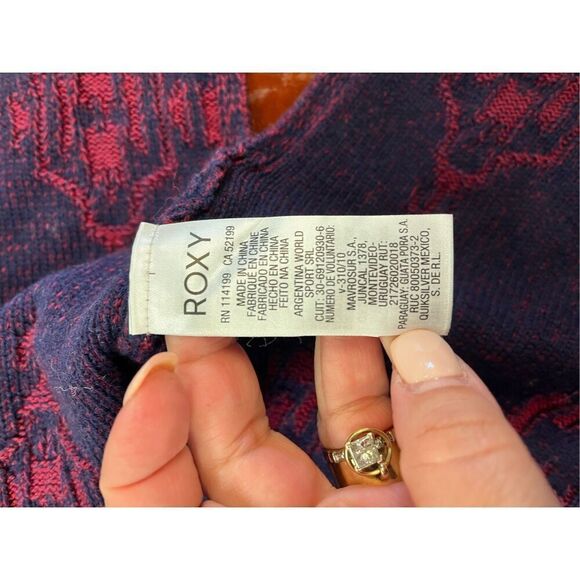 ROXY Burgundy & Navy Short Sleeve Open Front Cardigan Hoodie O/S - Picture 7 of 7